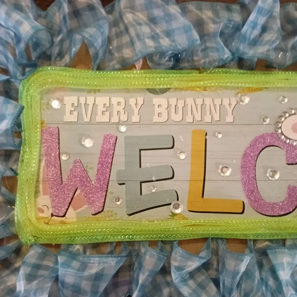 Charming Bunny Welcome Sign with Blue and Green Accents